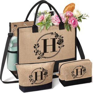 Personalized Gifts for Women, Initial Jute Tote Bag Monogrammed Beach Bag, Mothe
